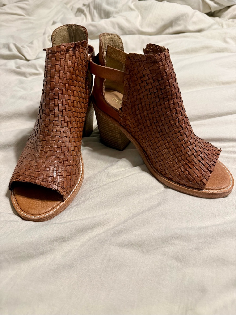 Diba True Zest Fully Woven Tan Leather Block Heel Sandals